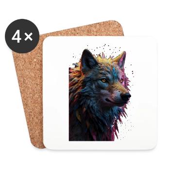 Cadeau loup tête de loup prédateur - Dessous de verre (lot de 4) - blanc - Devant