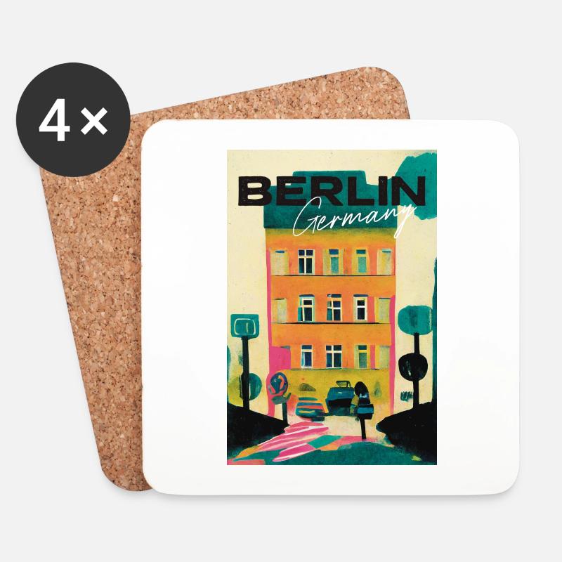 Berlin House Reiseplakat Retro - Untersetzer (4er-Set) - Weiß