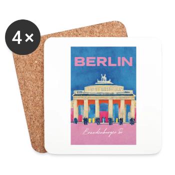 Porte de Brandebourg Berlin Affiche de voyage Rétro - Dessous de verre (lot de 4) - blanc - Devant