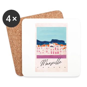 Marseille Abstract Landscape Reiseplakat Retro - Untersetzer (4er-Set) - Weiß - Vorne