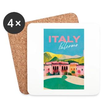Palerme Vue Coloré Vieux Vintage Italie Rétro - Dessous de verre (lot de 4) - blanc - Devant