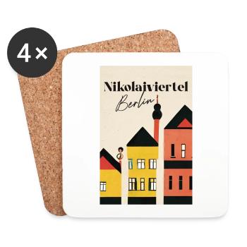 Nikolaiviertel Berlin Maisons Affiche de voyage Rétro - Dessous de verre (lot de 4) - blanc - Devant