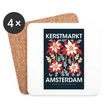 Weihnachtsmarkt Amsterdam Poster Netherlands 1960 - Untersetzer (4er-Set) - Weiß - Vorne
