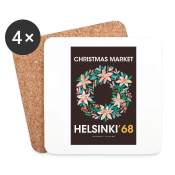 Marché de Noël Helsinki Affiche Finlande 1960 - Dessous de verre (lot de 4) - blanc - Devant