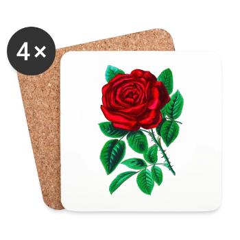 Rose rouge - Dessous de verre (lot de 4) - blanc - Devant