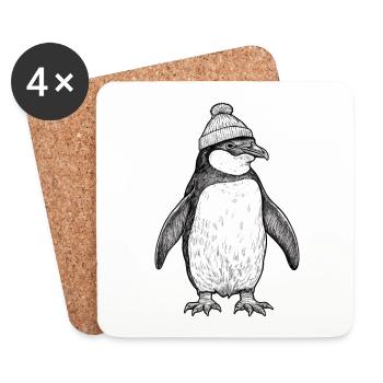 Süßer Pinguin mit Mütze - Untersetzer (4er-Set) - Weiß - Vorne