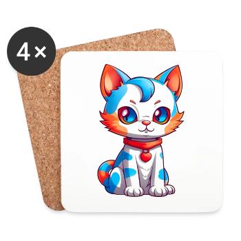 Chat mignon avec une fourrure bleu orange - Dessous de verre (lot de 4) - blanc - Devant