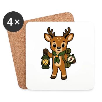 Cerf aventurier de la forêt avec lanterne - Dessous de verre (lot de 4) - blanc - Devant