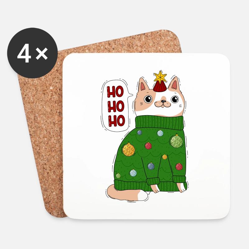 Katze im Weihnachtspullover - Untersetzer (4er-Set) - Weiß