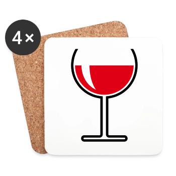 XRotweinglas Rund Offen (Rotwein / Wein / 2C) - Untersetzer (4er-Set) - Weiß - Vorne