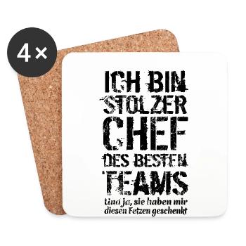 Ich bin stolzer Chef des besten Teams - Spruch - Untersetzer (4er-Set) - Weiß - Vorne