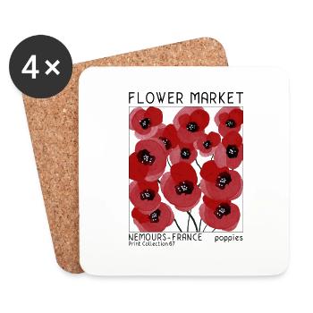 Poppies flower market retro watercolor design - Coasters (set of 4) - white - Front