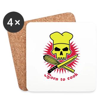 born_to_cook_3c - Dessous de verre (lot de 4) - blanc - Devant