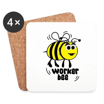 "Worker Bee" Working Bee - Bees - Hummel - Coasters (set of 4) - white - Front