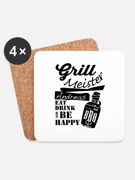 GrillmeisterAndreas.ai - Untersetzer (4er-Set) - Weiß