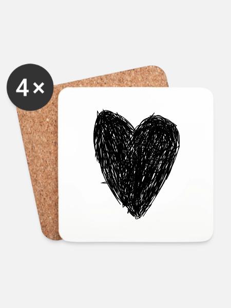 Black Heart - Coasters (set of 4) - white