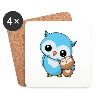 Owls Siblings - Cute Owl Gift Kawaii - Coasters (set of 4) - white - Front