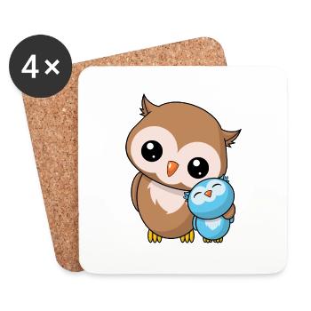Eulen Geschwister - Niedliche Eule Geschenk Kawaii - Untersetzer (4er-Set) - Weiß - Vorne