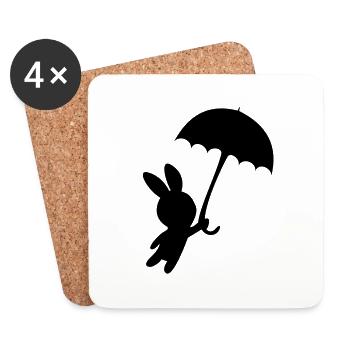 Hase Kaninchen Regenschirm Herbst fliegen Sturm - Untersetzer (4er-Set) - Weiß - Vorne