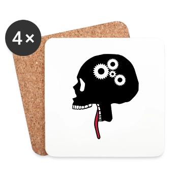 crâne, cerveau super, les dents, la tête - Dessous de verre (lot de 4) - blanc - Devant