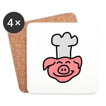 Pig Chef Head - Coasters (set of 4) - white - Front