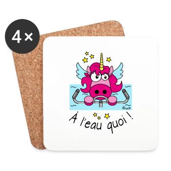 Licorne "À l'eau quoi"! Aquabike, Aquagym, Piscine - Dessous de verre (lot de 4) - blanc - Devant
