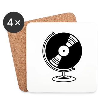 plate vinyl dj music globe club party disco plan - Coasters (set of 4) - white - Front