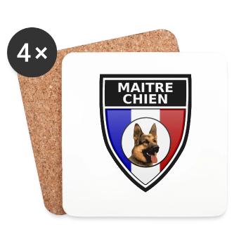 Ecusson noir maitre-chien berger allemand - Dessous de verre (lot de 4) - blanc - Devant