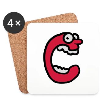 Letter C funny face screaming Monster - Coasters (set of 4) - white - Front