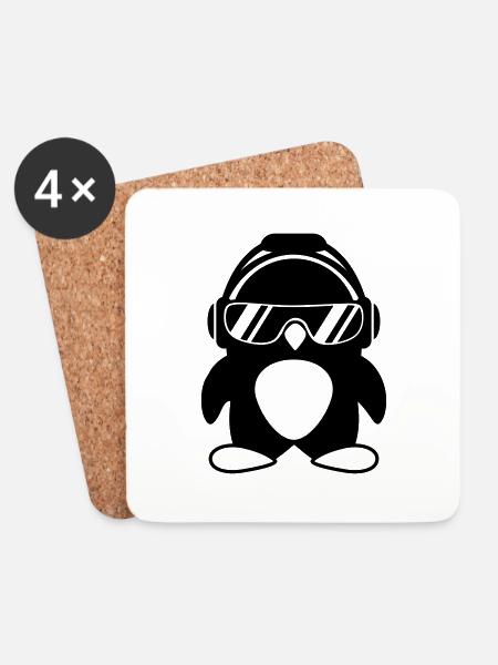 Pinguin mit Kopfhörer - Untersetzer (4er-Set) - Weiß