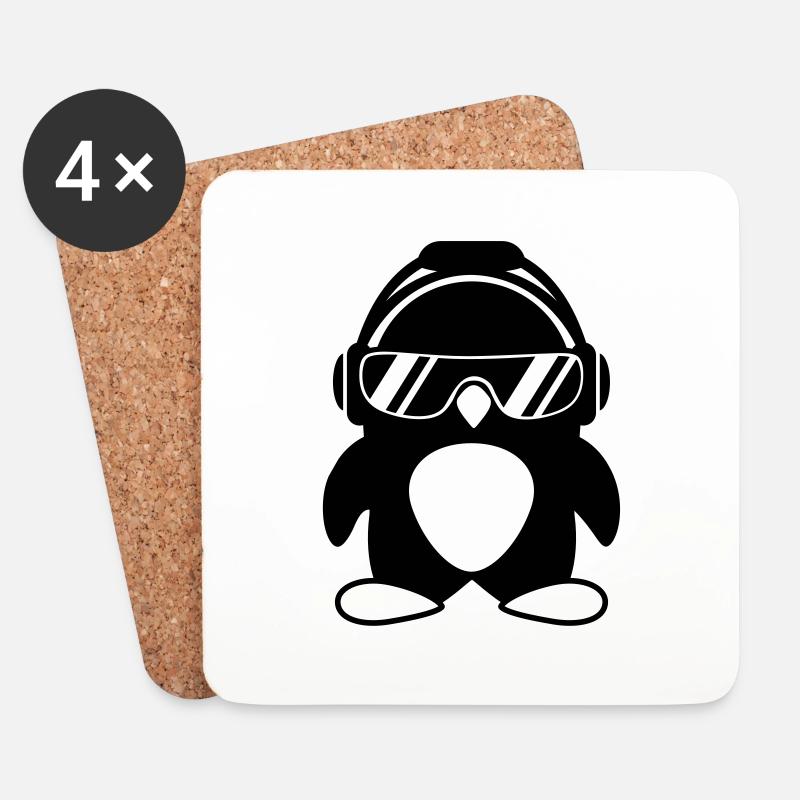 Pinguin mit Kopfhörer - Untersetzer (4er-Set) - Weiß