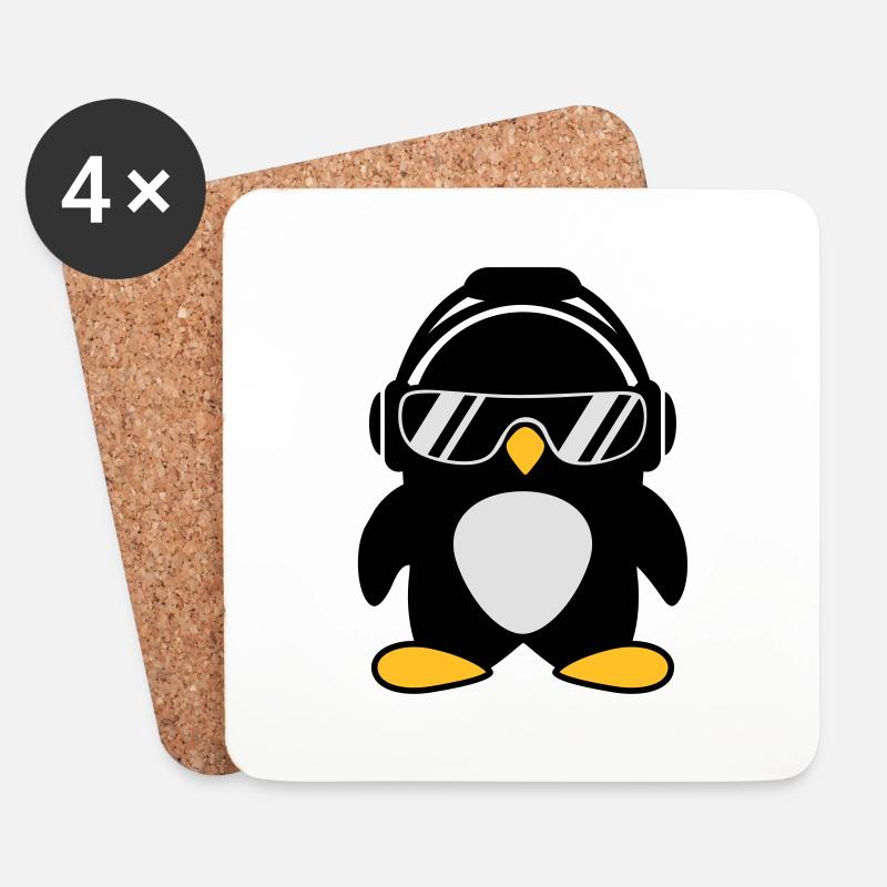 Pinguin mit Kopfhörer - Untersetzer (4er-Set) - Weiß