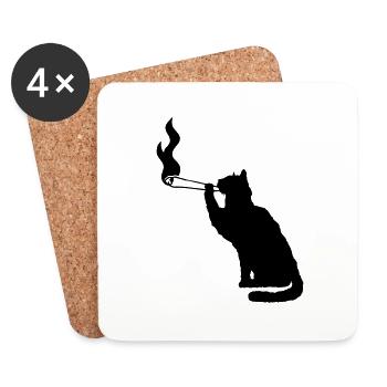 Joint Weed Kiffen Rauchen Hanf Cannabis Katze - Untersetzer (4er-Set) - Weiß - Vorne