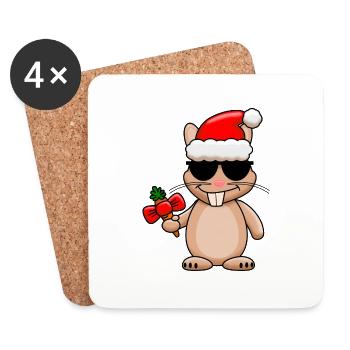 Cooler Weihnachtshase - Untersetzer (4er-Set) - Weiß - Vorne