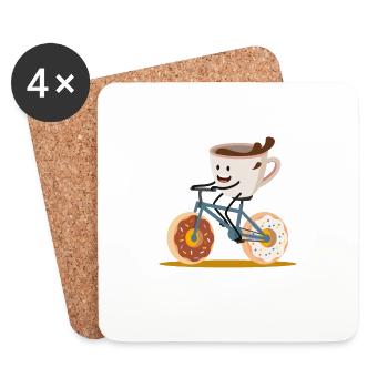Coffee is riding on a bicycle. Donut coffee to go - Coasters (set of 4) - white - Front