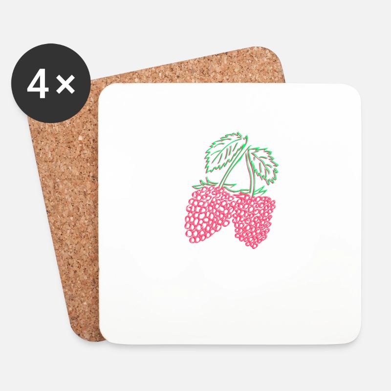 Himbeere - Himbeeren - Untersetzer (4er-Set) - Weiß