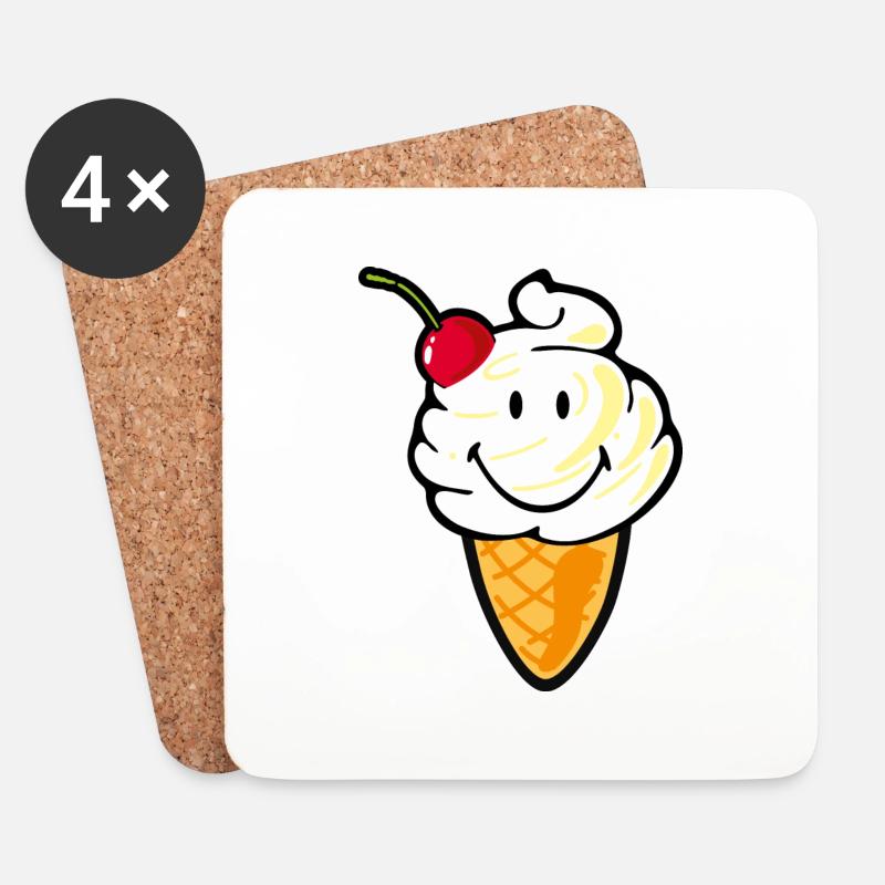 Smiley Ice Cream - Untersetzer (4er-Set) - Weiß