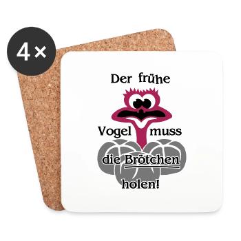 Der frühe Vogel muss die Brötchen holen - Beutel - Untersetzer (4er-Set) - Weiß - Vorne