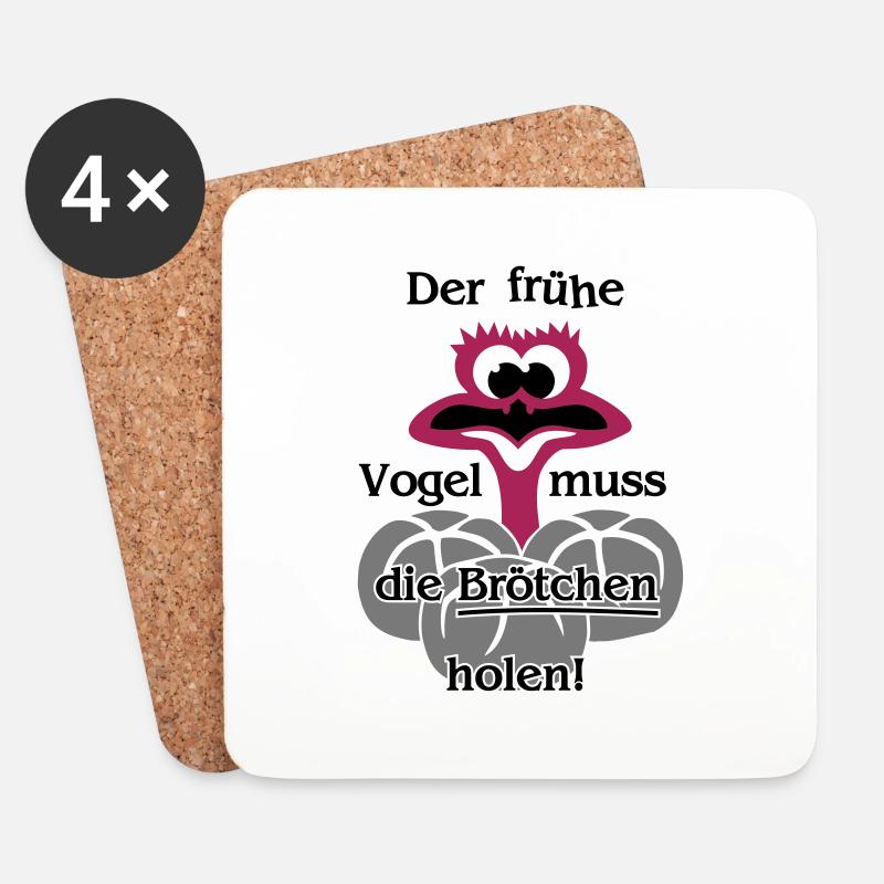 Der frühe Vogel muss die Brötchen holen - Beutel - Untersetzer (4er-Set) - Weiß