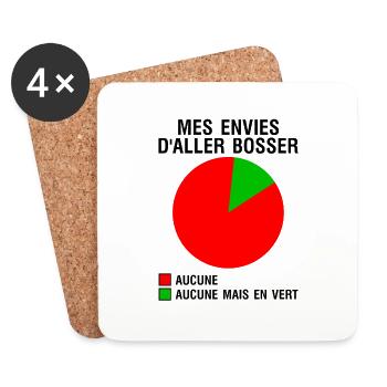 citation envie bosser travailler aucune humour dro - Dessous de verre (lot de 4) - blanc - Devant