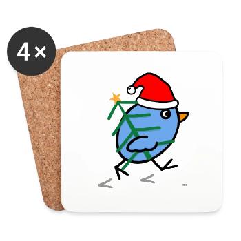 Vogel Weihnachten - Untersetzer (4er-Set) - Weiß - Vorne