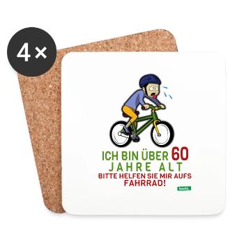 Über 60 Bitte Helfen Sie Mir Aufs Fahrrad 60 Gebur - Untersetzer (4er-Set) - Weiß - Vorne
