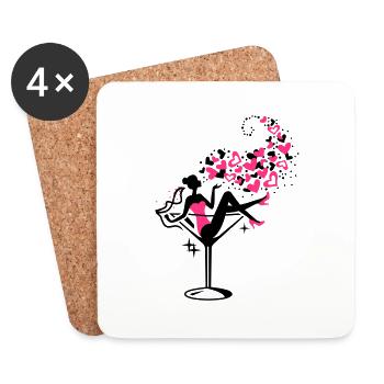 Braut - Bride - JGA - Cocktail - Herz - 2C - Untersetzer (4er-Set) - Weiß - Vorne