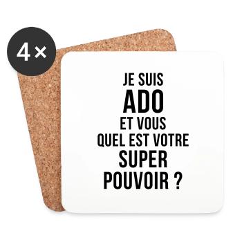 adolescent / enfant / ado / adolescente - Dessous de verre (lot de 4) - blanc - Devant