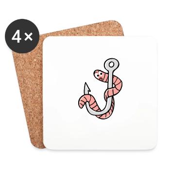 Angelhaken mit einem Wurm - Untersetzer (4er-Set) - Weiß - Vorne