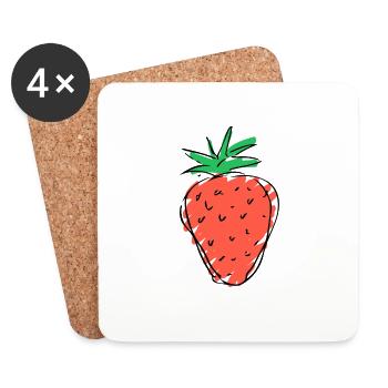 Fraise - dessin - Dessous de verre (lot de 4) - blanc - Devant