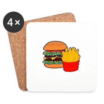 Burger - dessin - frites - Dessous de verre (lot de 4) - blanc - Devant