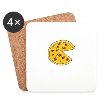Pizza - dessin - Dessous de verre (lot de 4) - blanc - Devant