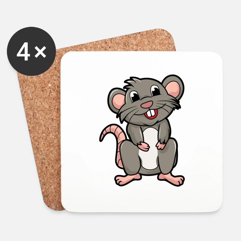 Ratte - Untersetzer (4er-Set) - Weiß