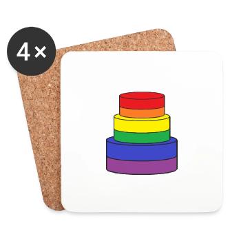 schwuler LGBT-Kuchen, Regenbogen, Regenbogen - Untersetzer (4er-Set) - Weiß - Vorne